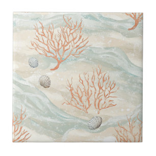 Carreau Motif corail côtier à l'aquarelle Boho Luxe (3)