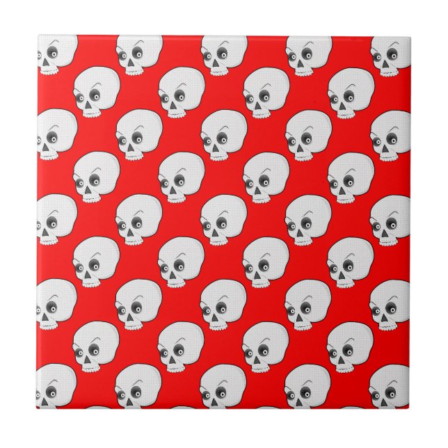 Carreau Motif crâne sur Arrière - plan rouge (Devant)