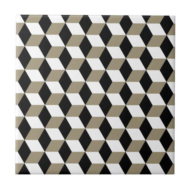Carreau Motif Cubes 3D noir et blanc kaki (Devant)