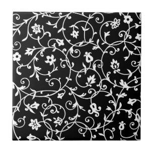 Carreau Motif Damas victorien, noir et blanc,
