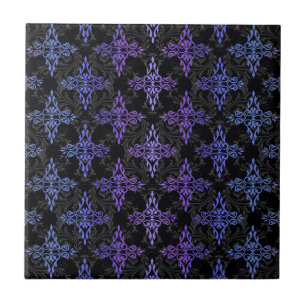 Carreau Motif damassé double noir bleu violet