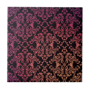 Carreau Motif damassé orange rose noir