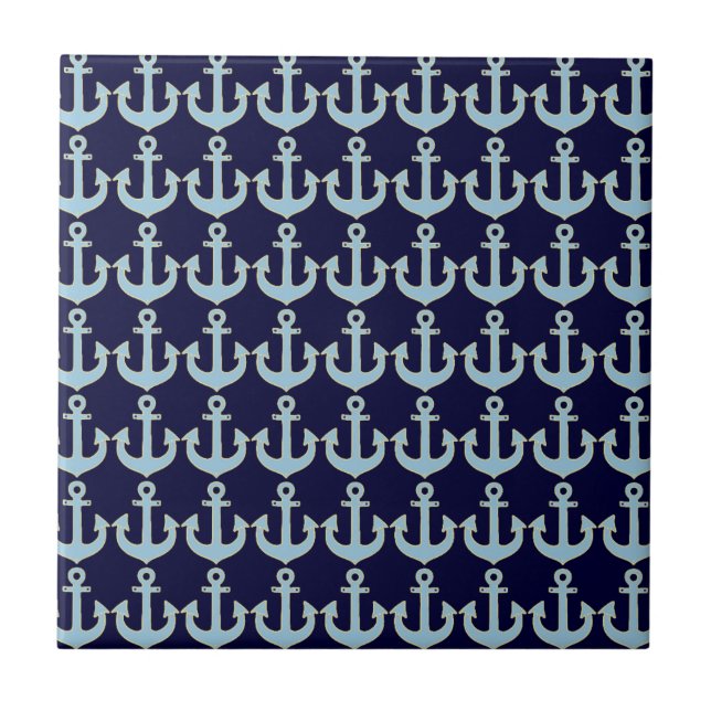 Carreau motif d'ancre nautique de bateau bleu (Devant)