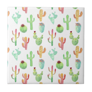 Carreau Motif d'aquarelle Cactus Pastel