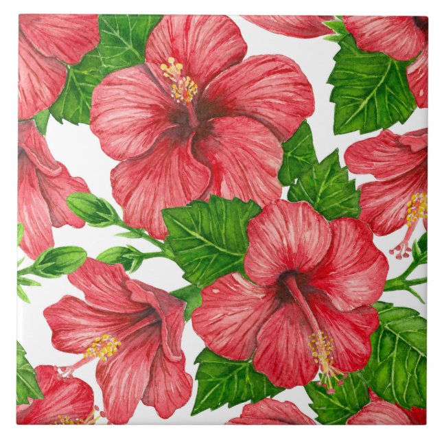 Carreau Motif d'aquarelle d'hibiscus rouge (Devant)