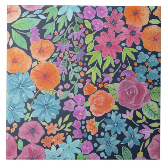 Carreau Motif d'aquarelle florale (Devant)