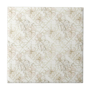 Carreau Motif d'art botanique minimaliste en ligne (2)