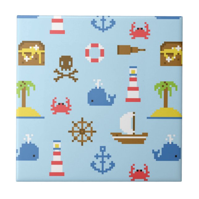 Carreau Motif d'art de mer de pixel (Devant)