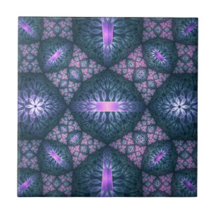 Carreau motif d'art fractal 3D Turquoise violet rose