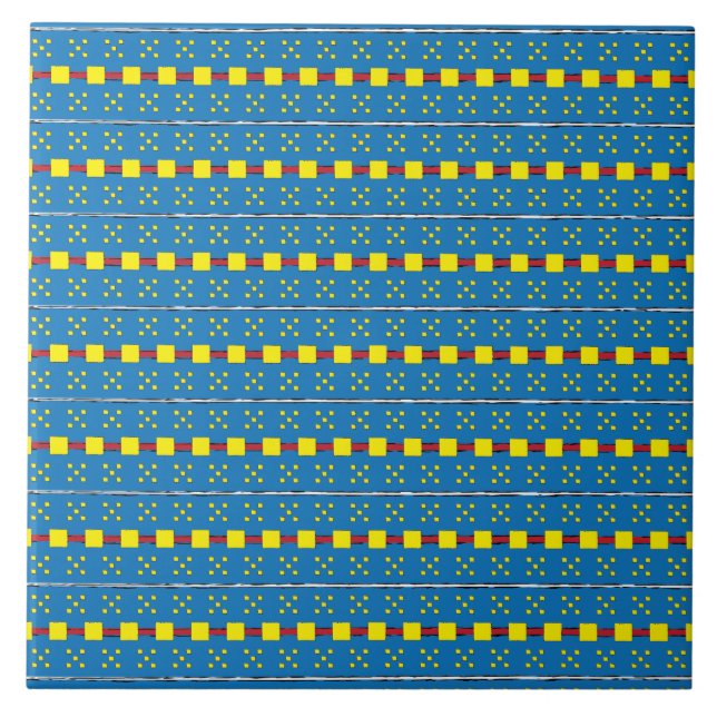 Carreau Motif d'art populaire géométrique bleu et jaune (Devant)