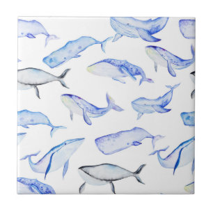 Carreau Motif de baleine bleue d'aquarelle