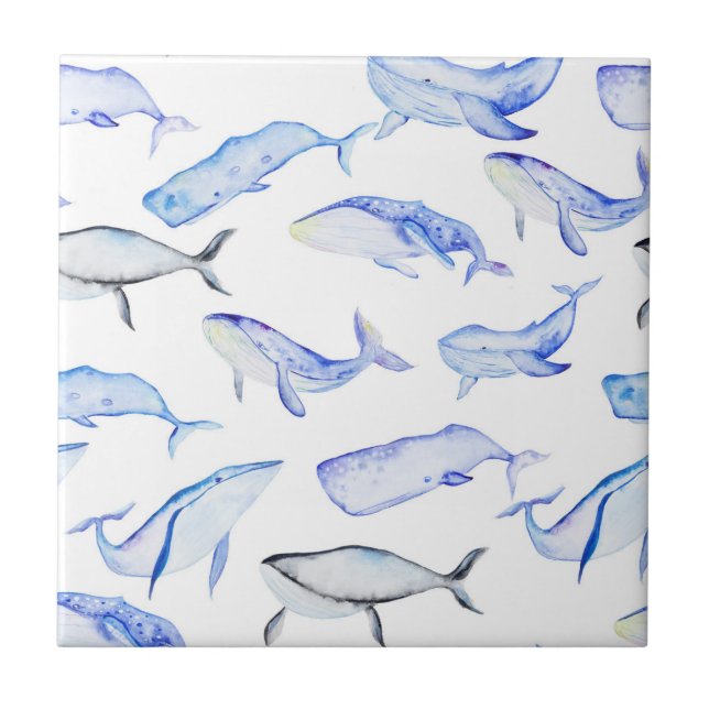 Carreau Motif de baleine bleue d'aquarelle (Devant)