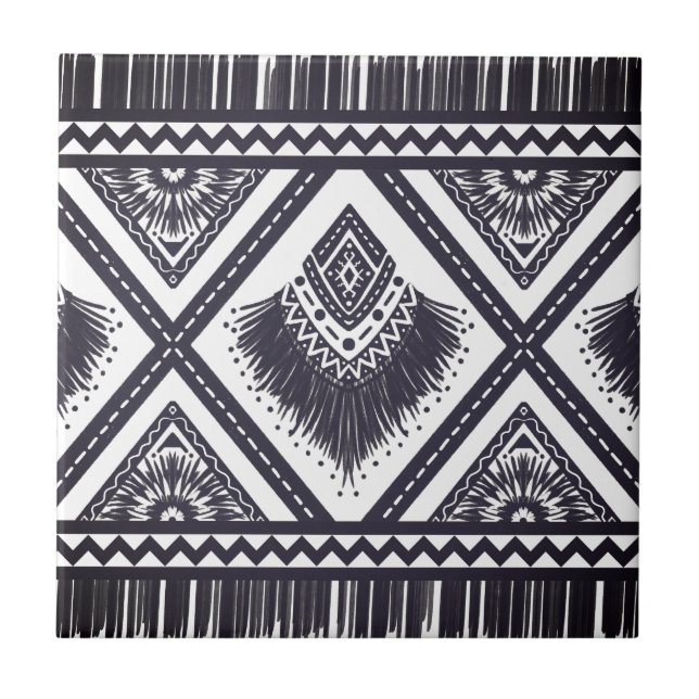 Carreau Motif de Boho Blanc de la Marine (Devant)