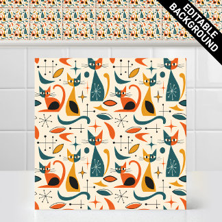 Carreau Motif de chats rétro des années 50 atomique modern