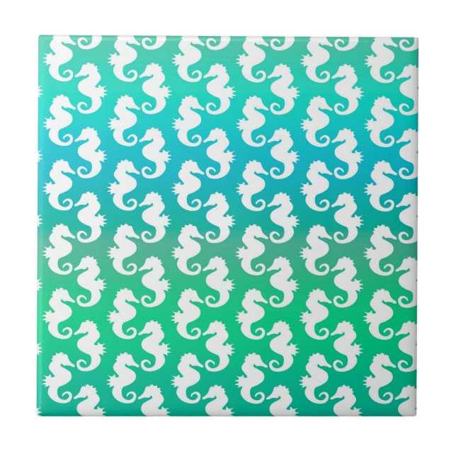 Carreau Motif de cheval de mer mignon sur Blue Green (Devant)