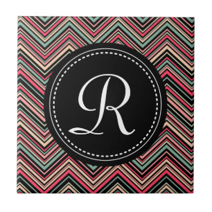 Carreau Motif de Chevron tribal coloré monogramme