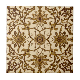 Carreau Motif de Chinois de Nouveau d'art - brun et beige