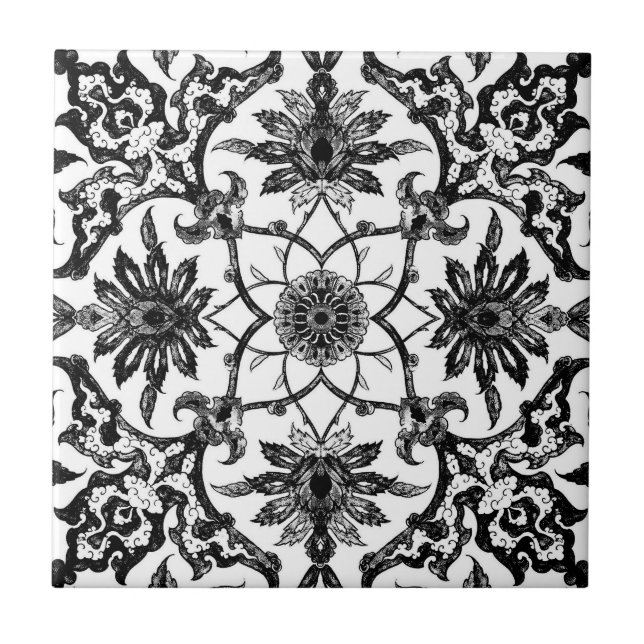 Carreau Motif de Chinois de Nouveau d'art - noir et blanc (Devant)