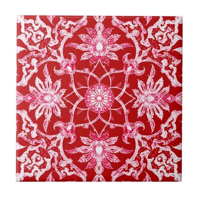 Carreau Motif de Chinois de Nouveau d'art - rouge-foncé (Devant)
