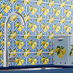 Carreau Motif de citron méditerranéen bleu blanc