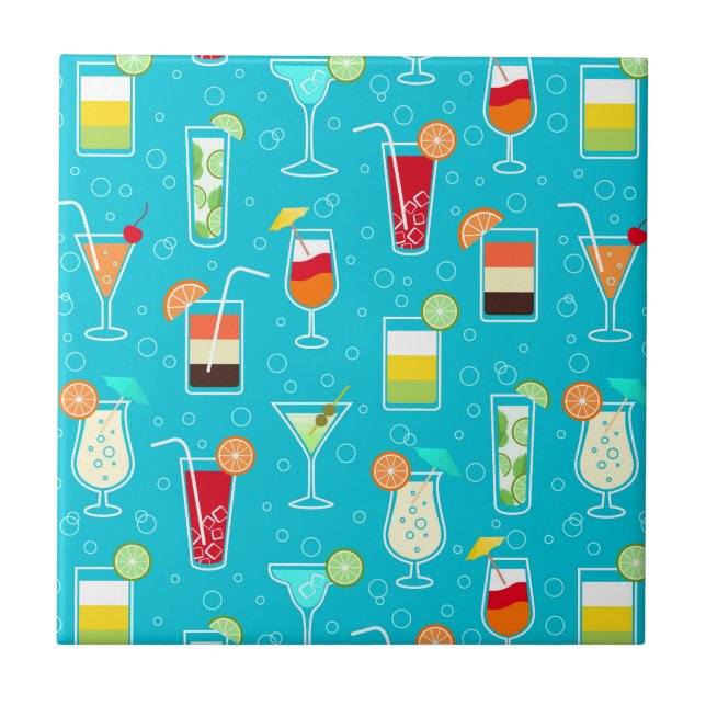 Carreau Motif de cocktail sur l'arrière - plan turquoise (Devant)