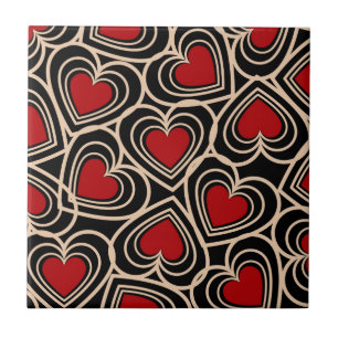 Carreau Motif de coeur simple Noir et Rouge