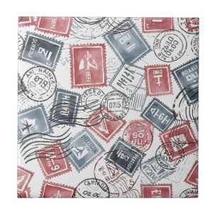 Carreau Motif de collage de timbres-poste vintage (1)