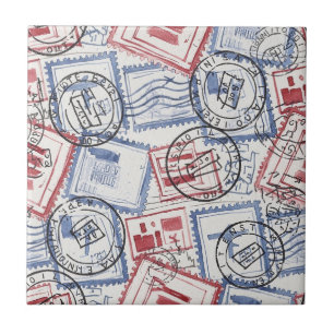 Carreau Motif de collage de timbres-poste vintage (2)