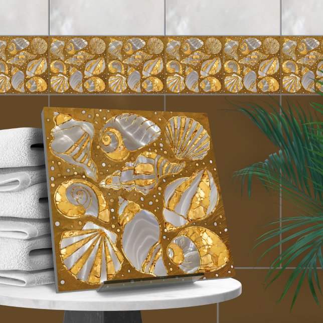 Carreau Motif de coquillages - perle et or (Créateur téléchargé)