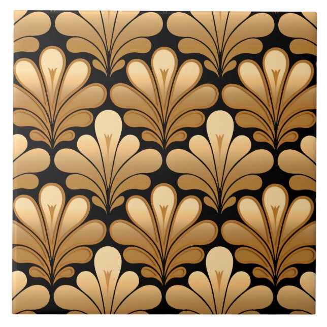 Carreau Motif de coquille Art déco, or et noir (Devant)