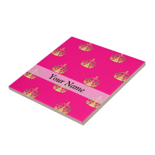 Carreau Motif de couronne rose et or