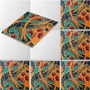 Carreau Motif de crevettes de mer et d'algues