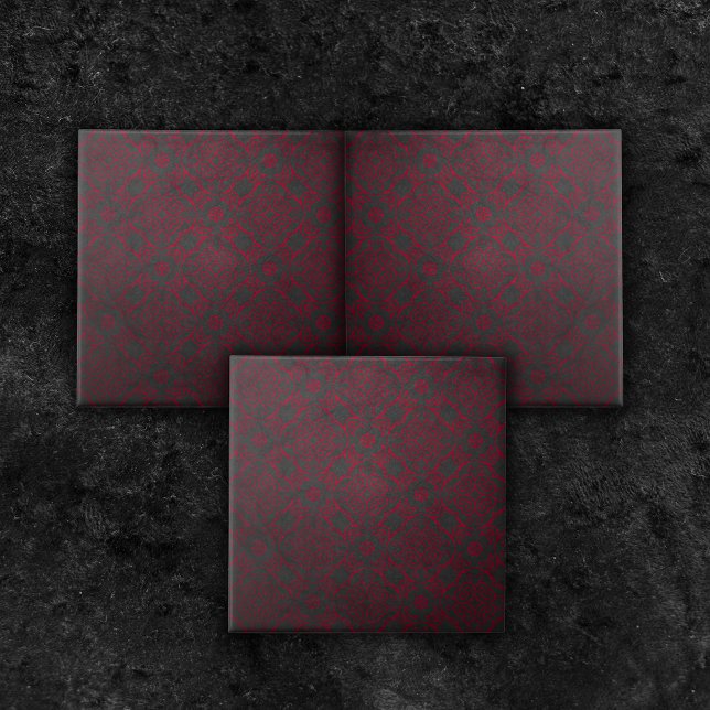 Carreau Motif de Damas Orné Rouge Profond Sur Noir (Créateur téléchargé)