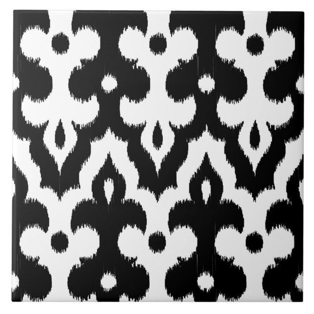 Carreau Motif de damassé d'Ikat de Marocain, noir et blanc (Devant)