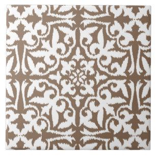 Carreau Motif de damassé d'Ikat - Taupe Tan et blanc
