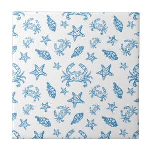 Carreau Motif de doodle de créatures marines nautiques