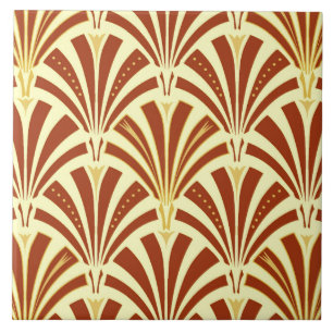 Carreau Motif de fan d'art déco - cuivre sur le jaune