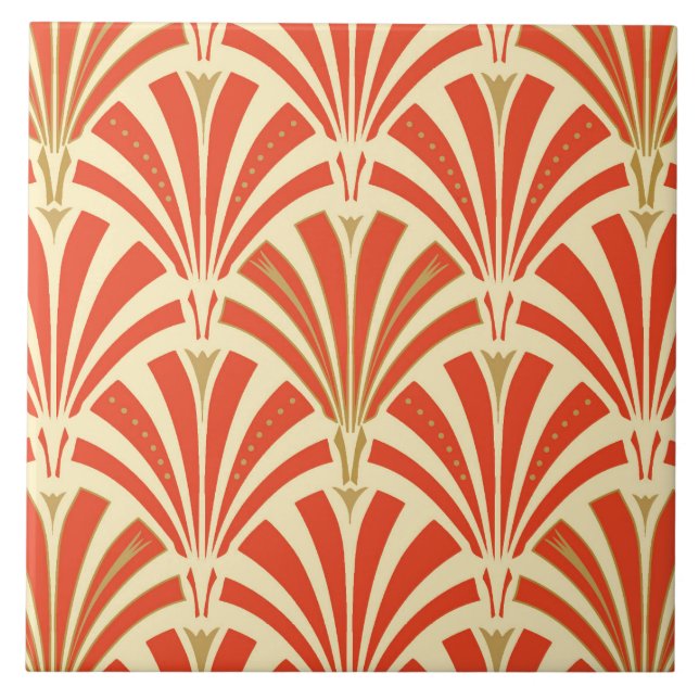 Carreau Motif de fan d'art déco - mandarine (Devant)