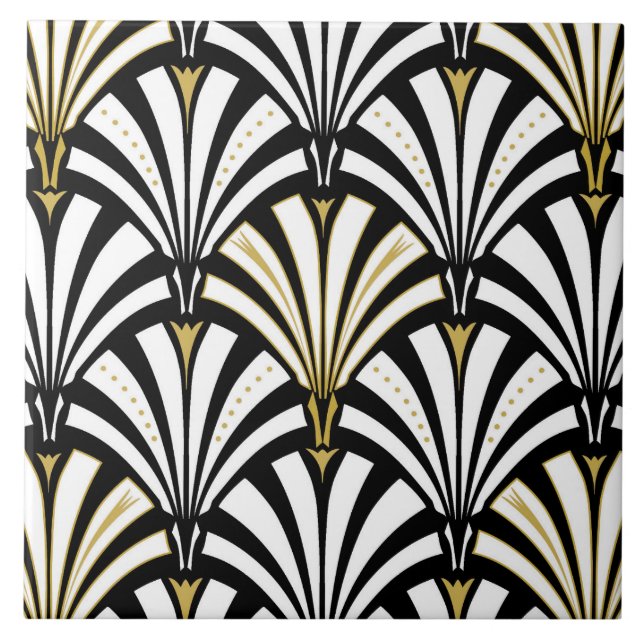 Carreau Motif de fan d'art déco - noir et blanc (Devant)