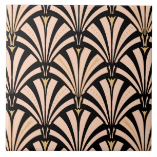 Carreau Motif de fan d'art déco - pêche sur le noir