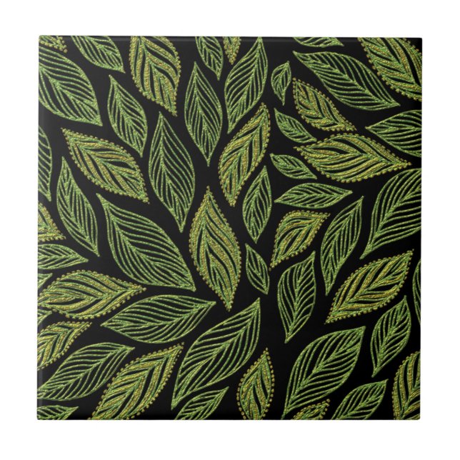 Carreau Motif de feuille de noir d'or vert (Devant)