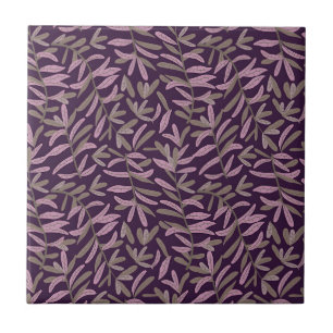 Carreau Motif de feuille rose et vert sur fond violet fonc
