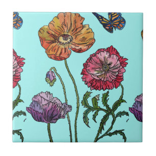 Carreau Motif de fleur aquarelle orange rouge pourpre