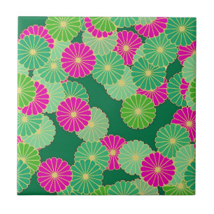 Carreau Motif de fleur d'art déco - nuances de vert,