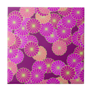 Carreau Motif de fleur d'art déco - nuances de violet,