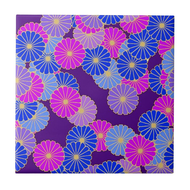 Carreau Motif de fleur d'art déco - violette, bleu et (Devant)