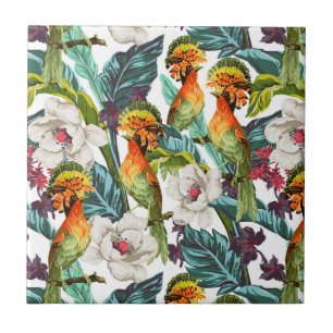Carreau Motif De Fleur Exotique Et Oiseau