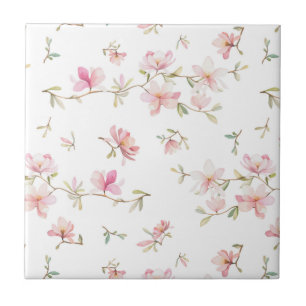 Carreau Motif de fleur rose mou d'aquarelle