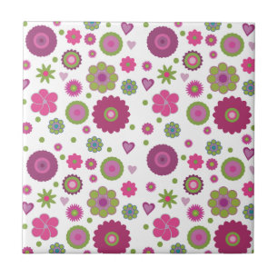 Carreau Motif de fleur violet et vert élégant sur fond bla
