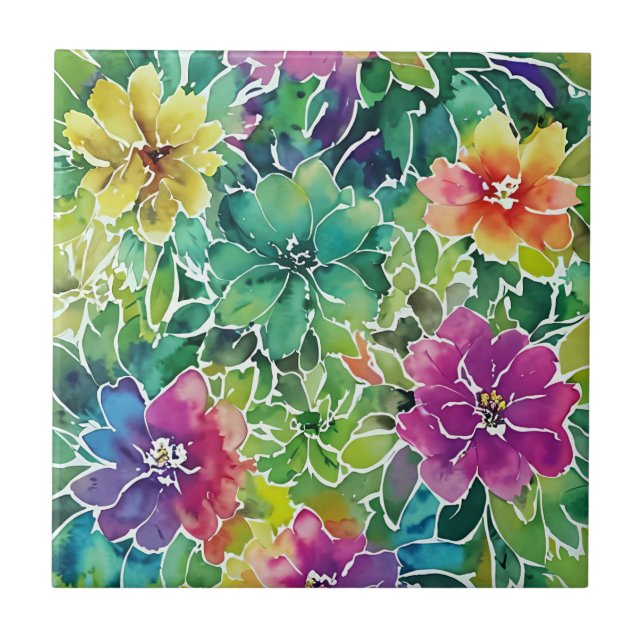 Carreau Motif de fleurs aquarelle (Devant)